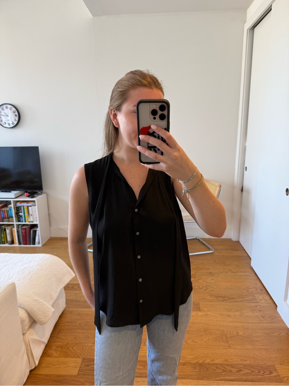 J. Crew tie neck sleeveless blouse in black